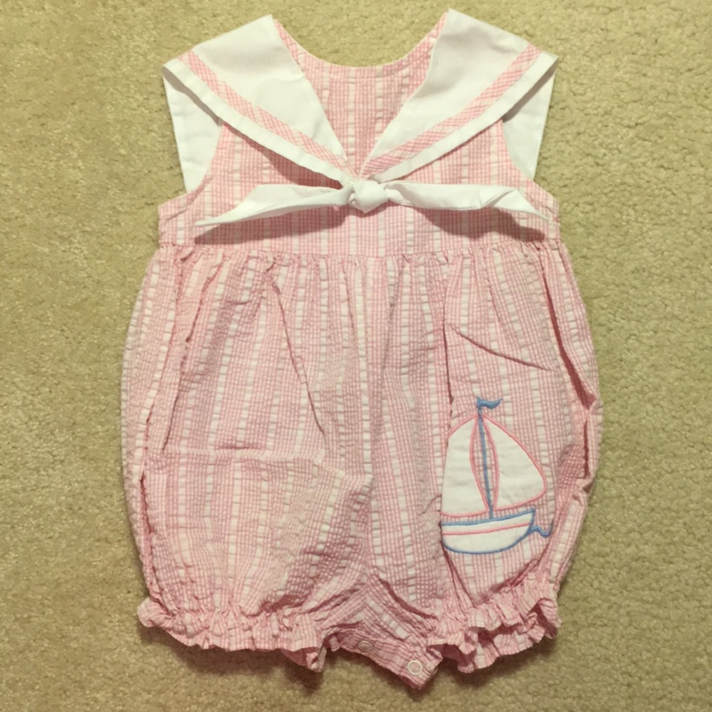 EUC adorable sailor seersucker summer outfit